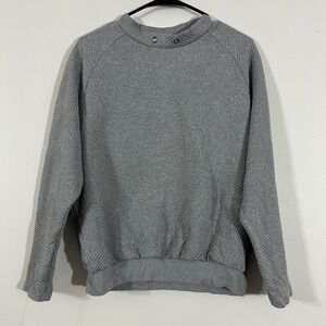 Gray Quilted Pullover Sweatshirt Mock Neck Long Sleeve Textured Women's M